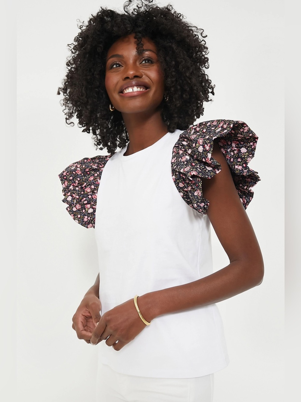 Tuckernuck Hyacinth House Shelby Tee Size L NWT Floral Ruffle Sleeve Preppy Chic